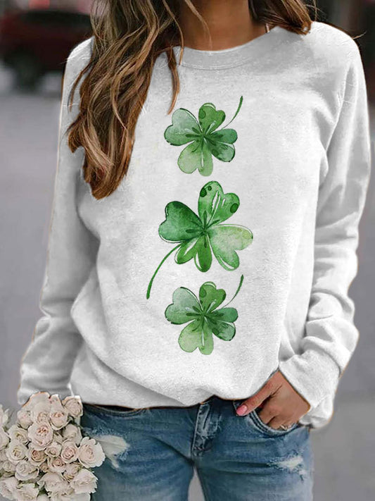 Women's four-leaf clover patchwork sleeve sweatshirt