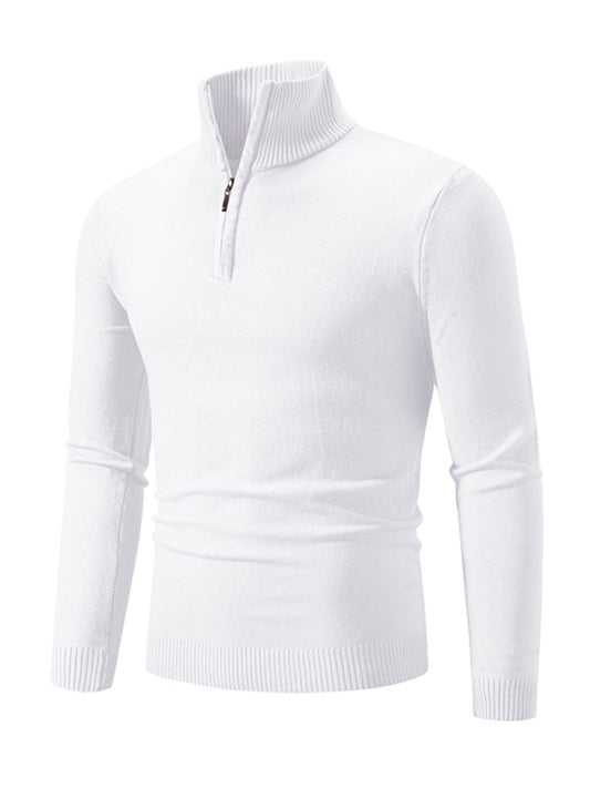 Men's casual solid color sweater half zipper pullover stand collar sweater