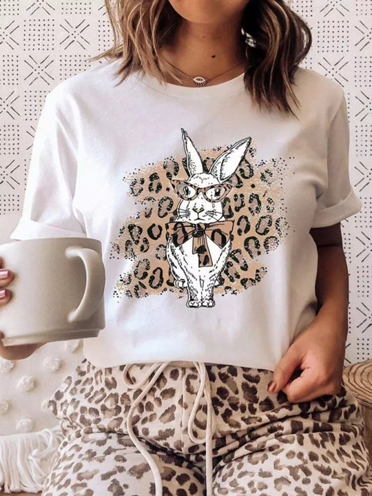 Women's Easter Bunny Leopard Print T-Shirt