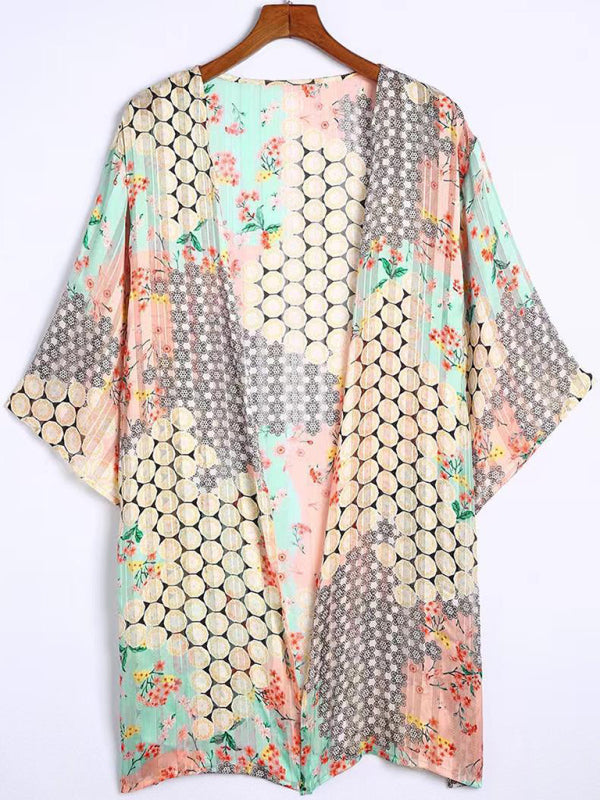 Floral cardigan short-sleeved chiffon sun protection clothing